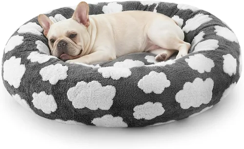 Vista 11 de JOEJOY - Cama redonda para perros pequeños con forma de dona jacquard, azul Azul nube