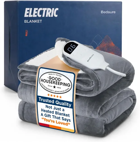 Vista 31 de Bedsure - Manta eléctrica de calentamiento rápido, manta de franela suave con 4 ajustes de tiempo, 6 ajustes de calefacción, regalos cálidos
