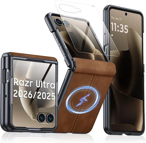 Vista 32 de para Samsung Galaxy Z Flip 7 Funda con protección de bisagras y protector de pantalla incorporado, funda de cuero mate de policarbonato ultradelgada