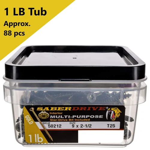 Vista 4 de Tornillos de construcción multiusos SaberDrive Star Drive #8 x 1-3/4 pulgadas, 1 libra, aprox. 166 piezas, tornillos de madera duraderos, rosca