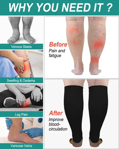 Vista 2 de Aoliks Calcetines de compresión de talla grande para pantorrillas anchas, extra grandes hasta la rodilla, calcetines de apoyo alto para mujeres