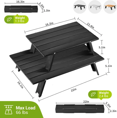 Vista 3 de ATEPA Mesa de camping pequeña, mesa de playa portátil ultraligera, mesas de campamento compactas plegables con patas de aluminio, bolsa