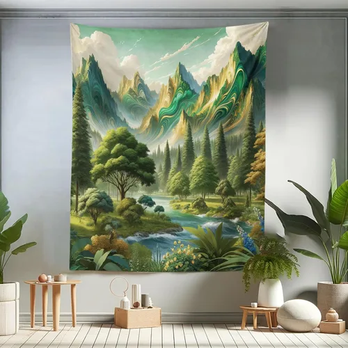 Vista 89 de Ambesonne Tapiz hippie, abrazo de hongos de ensueño y árbol de la vida místico y mandal verde, decoración de tela para colgar en la pared
