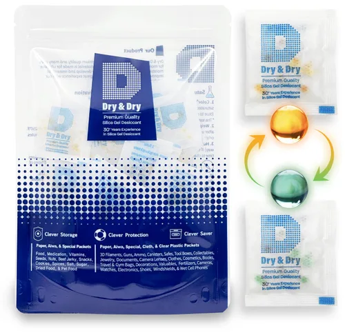 Vista 13 de Dry & Dry - Paquetes de gel de sílice naranja indicador de 1 gramo, deshumidificadores desecantes, paquetes de gel de sílice seguros para alimentos