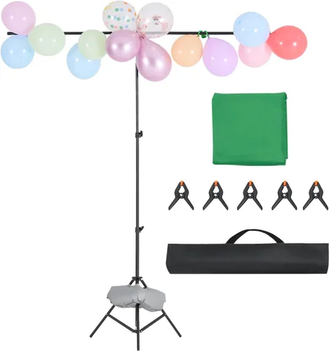 Vista 9 de VEVOR Soporte de telón de fondo, 5 x 6.5 pies, kit de soporte de fondo ajustable para fotos, soporte de fondo portátil con 3 barras transversales
