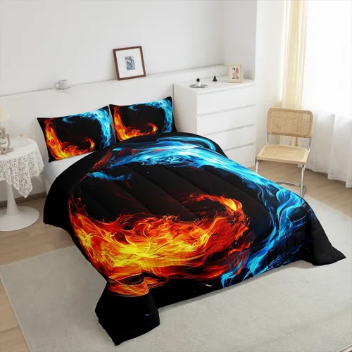 Vista 4 de Erosebridal Yin Yang - Juego de edredón para niños y adolescentes, edredón de plumón de hielo y fuego, tamaño individual, juego de ropa de cama