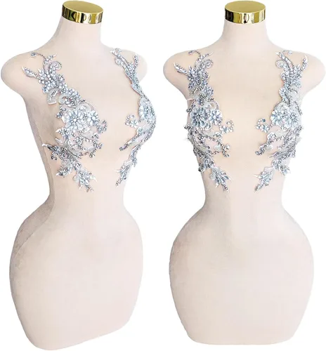 Vista 9 de Parches de cristal hechos a mano con cuentas de encaje de diamantes de imitación para accesorios de ropa de vestir (S1-champán)
