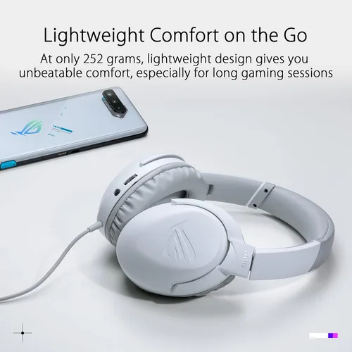 Vista 6 de ASUS ROG Strix Go Core Moonlight White - Auriculares para juegos Audio de alta resolución, conector de 0.138in, control de volumen y micrófono