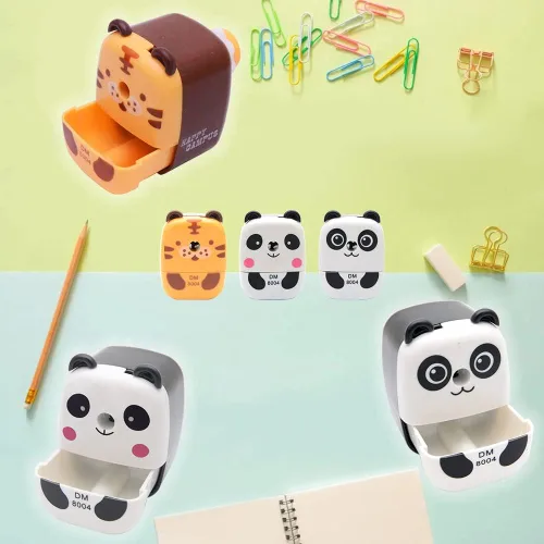 Vista 5 de Sacapuntas SENRISE de metal para escritorio con asa, sacapuntas de animales de dibujos animados para niños, estudiantes, oficina, escuela