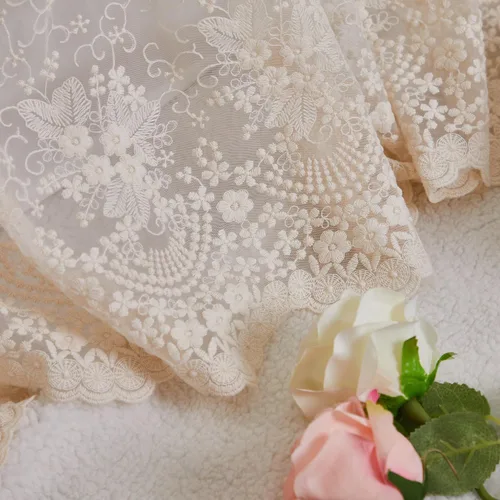 Vista 6 de Brandream Falda de cama de encaje, tamaño individual, color blanco crema, caída de 18 pulgadas, romántica con volantes y esquinas divididas