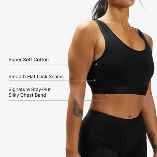 Vista 3 de TomboyX Essentials - Brasier suave para mujer, mezcla de algodón, cobertura completa, sin varillas, de bajo impacto con cuello redondo y sin relleno