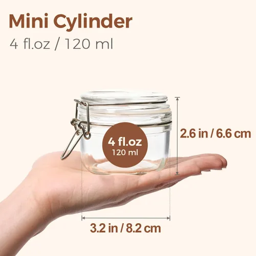 Vista 2 de ComSaf Juego de 6 frascos de vidrio herméticos pequeños de 4 onzas con tapas, frasco redondo para almacenamiento de alimentos, frasco Mason, mini