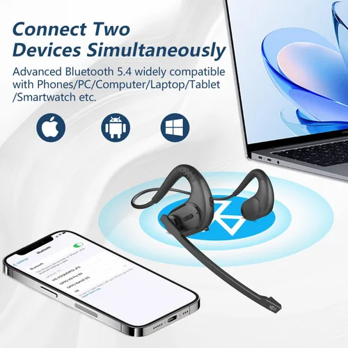 Vista 5 de BANIGIPA Auriculares Bluetooth con micrófono extraíble, auriculares inalámbricos con cancelación de ruido para teléfonos, computadora portátil, PC