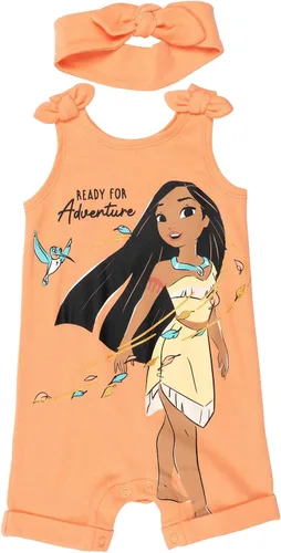 Vista 7 de Disney Princesa Rapunzel Ariel Belle Jasmine Aurora - Mameluco con broches y diadema para bebés niñas desde recién nacidas hasta niñas pequeñas
