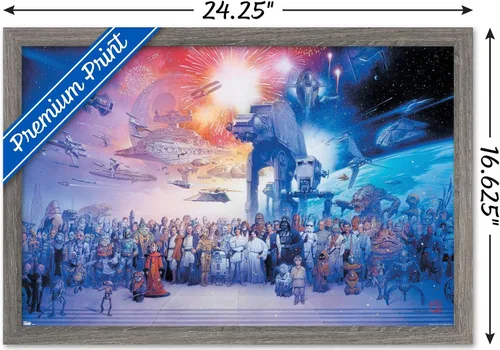 Vista 3 de Trends International Star Wars: Saga - Póster de pared de galaxia, 14.72 x 22.37 pulgadas, versión enmarcada de madera de granero