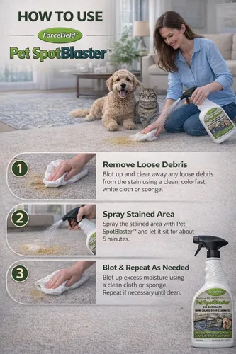 Vista 5 de ForceField® Pet SpotBlaster - Eliminador de manchas y olores de orina bio-enzimático, 32 onzas