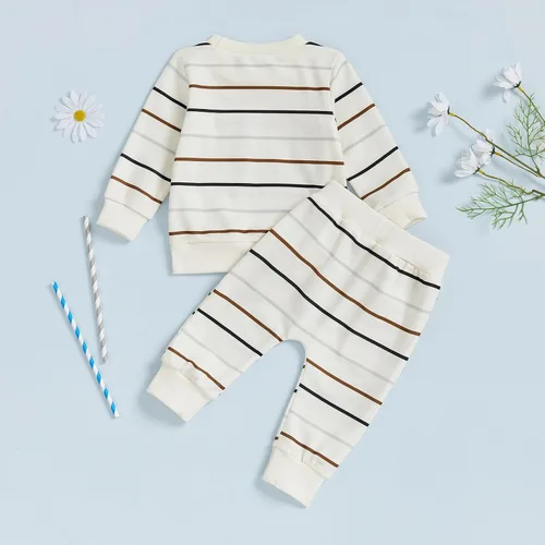 Vista 40 de Conjunto de 2 piezas de ropa para bebé y niño, sudadera con cuello redondo con letras y pantalones casuales de otoño e invierno B Negro-marrón