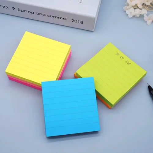 Vista 2 de 6 blocs de notas adhesivas emergentes de color brillante con líneas de 3 x 3 pulgadas, 100 hojas/bloc 6 packs bright colorful lined pop-up sticky