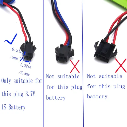Vista 3 de Blomiky Paquete de 2 cables de carga de batería de litio de 3.7 V 0.5 A con enchufe negro SM-2P para algún tipo de mini RC anfibio acrobacias auto