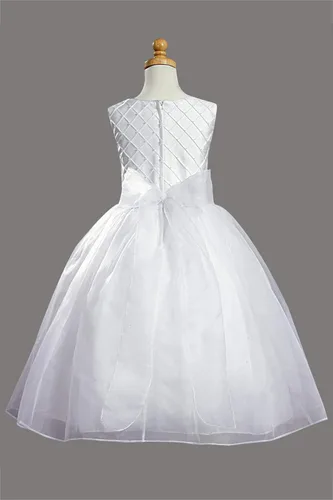 Vista 2 de Swea Pea & Lilli Vestido de comunión Shantung blanco con corpiño escondido y detalles de perlas