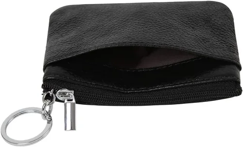 Vista 3 de Monedero de cuero auténtico para mujer, con llavero