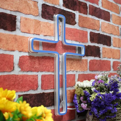 Vista 3 de ADVPRO Cruz Jesús Decoración Para El Hogar Flex Silicona LED Neon Sign - Azul - st16s33-fnu0059-b