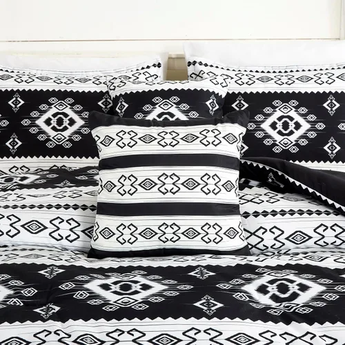 Vista 6 de Chezmoi Collection Indie - Juego de edredón azteca del suroeste de 7 piezas, ropa de cama de microfibra lavada con símbolos geométricos en blanco