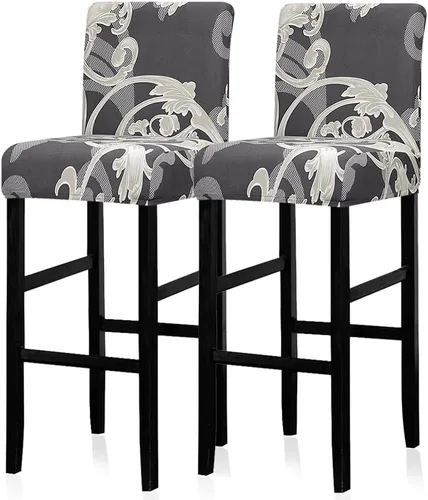 Vista 20 de Lellen Juego de 2 fundas para taburetes de bar, fundas jacquard para taburetes de bar, fundas deslizables elásticas para taburetes de bar