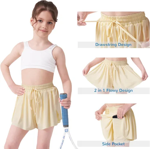 Vista 2 de Pantalones cortos fluidos con diseño de mariposa para niñas, pantalones cortos deportivos para niñas, pantalones cortos de mariposa para niños