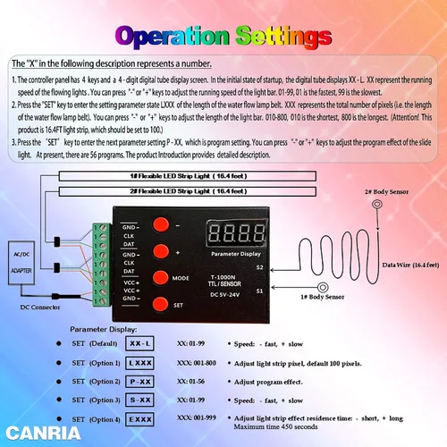 Vista 5 de Luz de escalera de color con sensor bidireccional de agua que fluye, sensor de movimiento, controlador LED, tira de luz flexible de 12 V, 16.4 pies