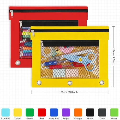 Vista 2 de Paquete de 20 bolsas para lápices para carpetas de 3 anillos con cremallera, bolsas para lápices para aula, bolsa a granel para lápices, estuche