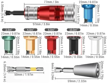 Vista 7 de Sonew Juego de herramientas de pelacables de taladro eléctrico para cables duros sólidos 6, 8, 10, 12, 14 AWG