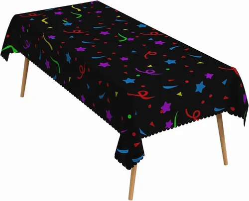 Vista 8 de Mantel rectangular de fiesta de 52 x 70 pulgadas, colorido con diseño de estrellas, lunares amarillos, lavable, duradero, para fiestas