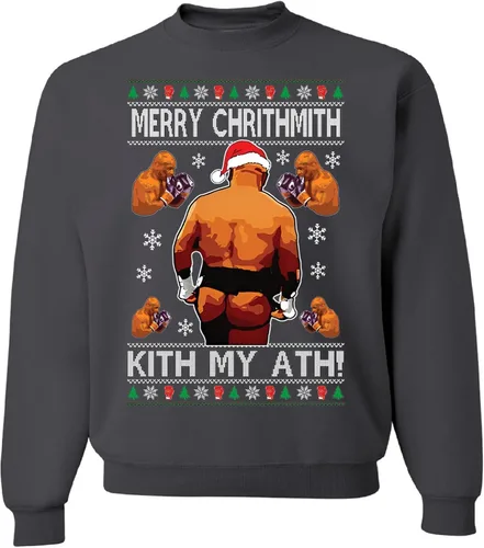 Vista 36 de wild custom apparel Merry Chrithmith Kith My Ath suéter feo de Navidad divertido con cuello redondo sudadera Negro