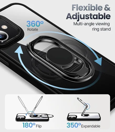 Vista 3 de Shields Up - Funda para iPhone 11 con soporte, soporte de 2 vías, color negro transparente Double Ring Holder, Adjustable & Foldable, Shockproof
