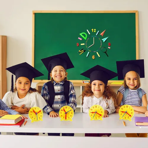 Vista 6 de Henoyso - Juego de 6 relojes de enseñanza para niños, 4 pulgadas, color amarillo