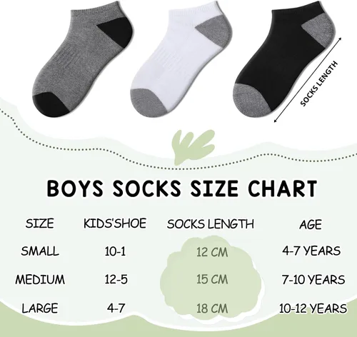 Vista 2 de Comfoex 10 pares de calcetines para niños de 4-6, 6-8, 8-10 años, calcetines deportivos de corte bajo para niños, calcetines cortos medio acolchados