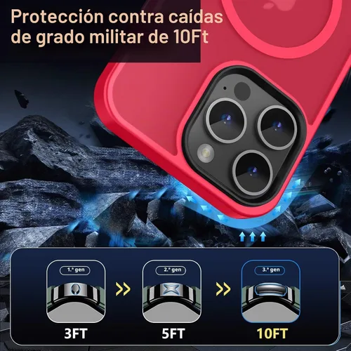 Vista 4 de MOCCA - Funda magnética a prueba de golpes para iPhone 14 Pro Max, color Rojo