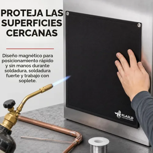 Vista 2 de FLASLD Protector de llama magnético para soldar y soldar con autógena, escudo térmico de alta temperatura de 18 x 18 pulgadas, alfombrilla