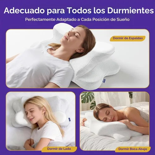 Vista 5 de Almohada cervical para aliviar el dolor de cuello, almohada ergonómica de espuma viscoelástica de doble altura con funda transpirable refrescante