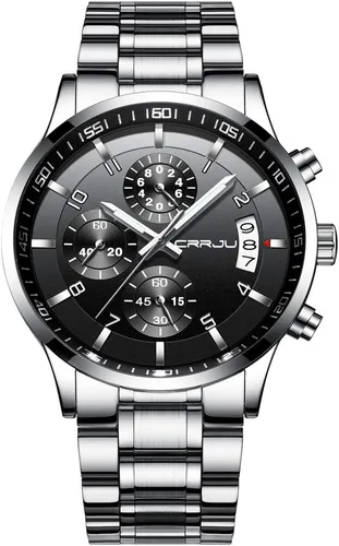 Vista 26 de CRRJU - Relojes de moda para hombre de acero inoxidable, cronógrafo, impermeables con fecha, de pulsera, correa de acero inoxidable, resistente al