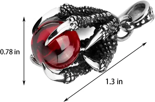 Vista 2 de TFYU - Collar de acero inoxidable con colgante de garra de dragón de acero inoxidable con cadena, color rojo, Metal