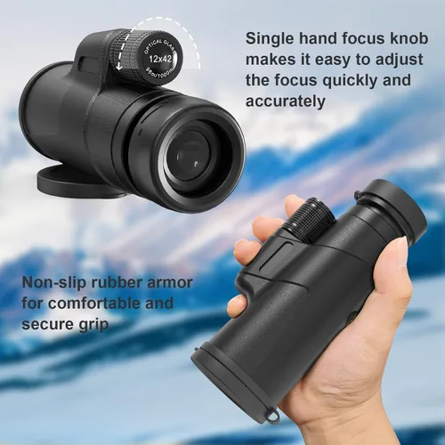 Vista 7 de Telescopio monocular de 12 x 42 para adultos, monoculares compactos HD de alta potencia, telescopio portátil de mano con prisma BAK4 y lente FMC