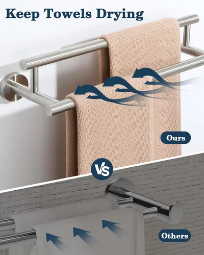 Vista 5 de Alise Toallero doble de níquel cepillado, toallero de 16 pulgadas para baño montado en la pared, toallero de baño de acero inoxidable SUS304