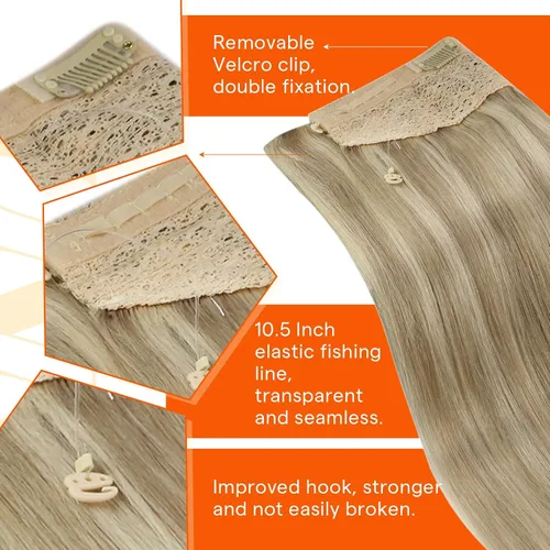 Vista 3 de Sunny - Extensiones de cabello humano real, con cable/hilo y clips ajustables, aplicación invisible, 2.82 onzas, 12 pulgadas, color rubio cenizo