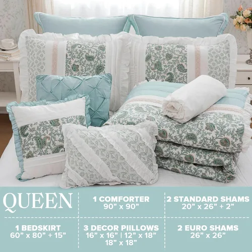 Vista 5 de Madison Park - Juego de edredón Dawn, 100% algodón, tipo Shabby Chic, diseño moderno rústico, ropa de cama para todas las estaciones, fundas a Aqua