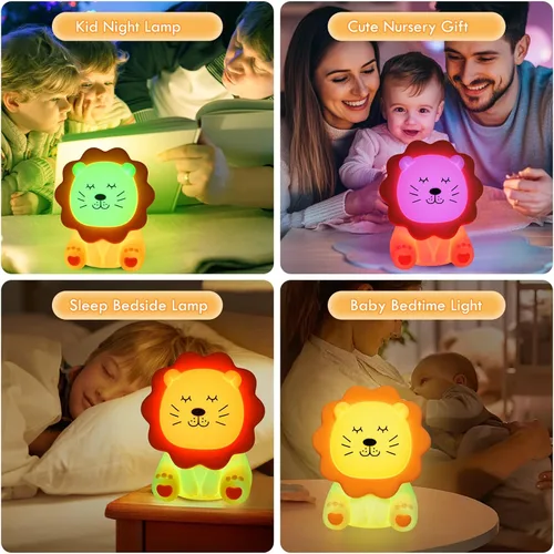Vista 6 de Luz Nocturna para Niños, Luz Nocturna de Silicona Suave de 7 Colores con 3 Niveles de Atenuación, Luz Nocturna Recargable Antideslumbrante