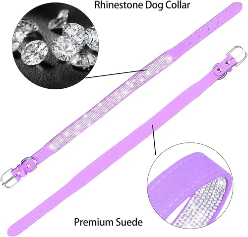 Vista 2 de Collar de perro con diamantes de imitación, de terciopelo suave, de cuero para gato, lindo collar de lujo con tachuelas de diamante, collar