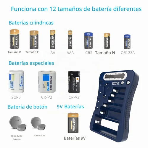 Vista 2 de Comprobador de batería, Dlyfull con pantalla LCD, comprobador de batería universal para pilas AA, AAA, C, D, 9V, CR2032, CR123A, CR2, CRV3, 2CR5