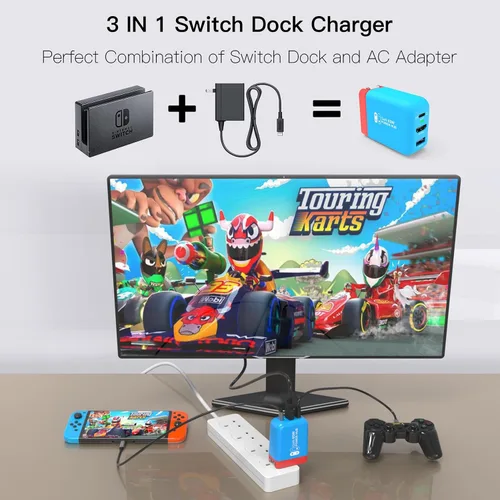 Vista 3 de Mirabox Cargador portátil de 65 W para Nintendo Switch, compatible con Switch OLEDSteam DeckROG AllySamsung DexiPadMacBook, estación de acoplamiento